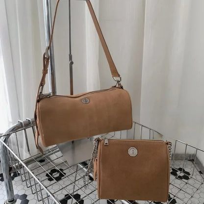 Vintage Suede Solid Zipper Crossbody Shoulder Bags Large Capacity All-match Commuter Tote Female Handbags Korean Chic Bolsos
