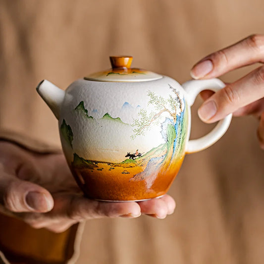 Vintage Tea Pot Single Pot Household Ceramic Landscape Tea Separator Simple Tea Making Kung Fu Tea Set Teeware Teware Mug Teapot