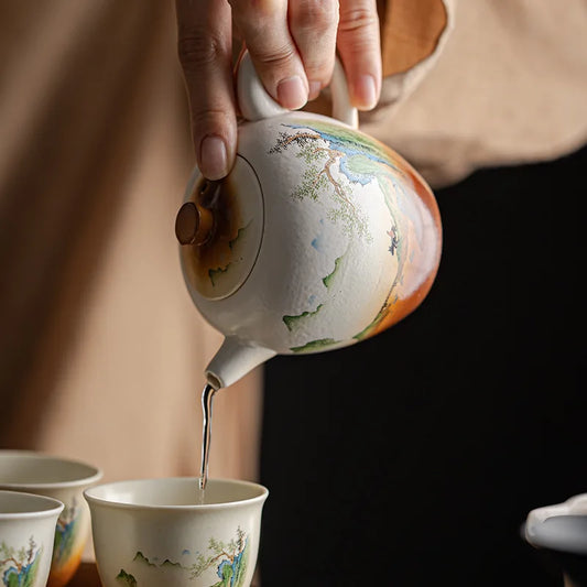 Vintage Tea Pot Single Pot Household Ceramic Landscape Tea Separator Simple Tea Making Kung Fu Tea Set Teeware Teware Mug Teapot