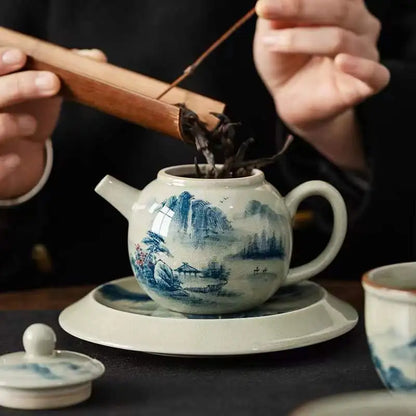 Vintage Teapots Kungfu Ceramic Teaware Teacups Set Chinese Luxury Retro Tea Pots for Home Use Handpainted Pottery Tea Kettle