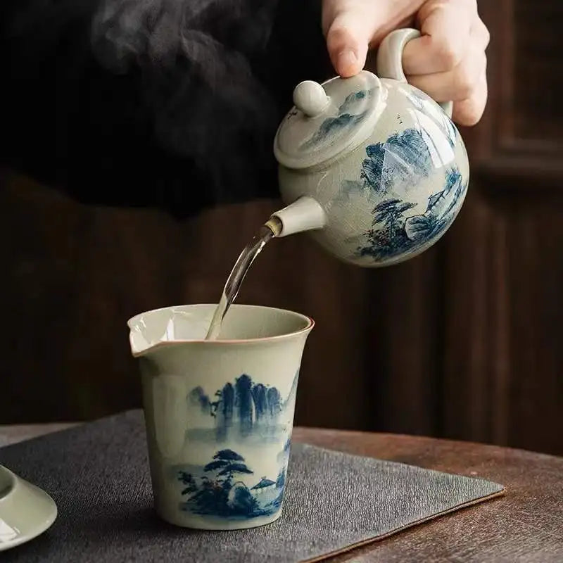 Vintage Teapots Kungfu Ceramic Teaware Teacups Set Chinese Luxury Retro Tea Pots for Home Use Handpainted Pottery Tea Kettle