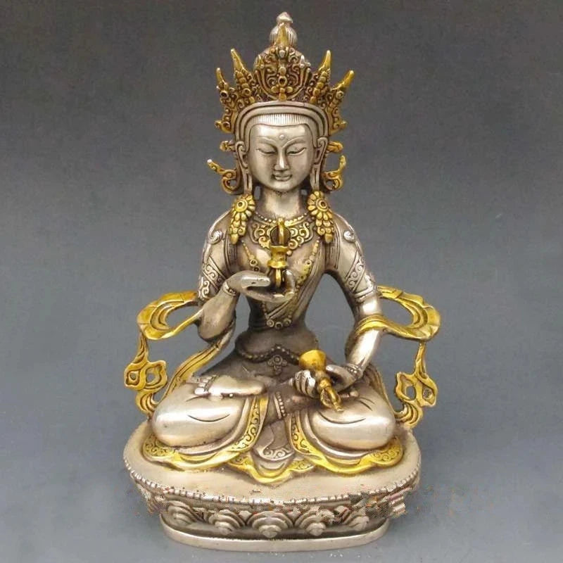 Vintage Tibet Silver Copper Gilt Tibetan Buddhism Statue -- White Tara Buddha