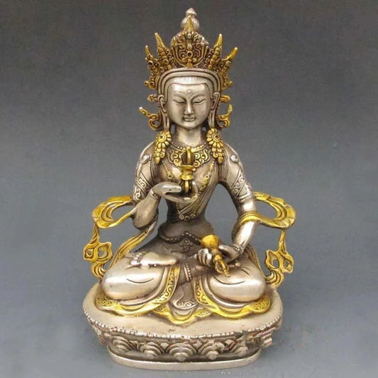 Vintage Tibet Silver Copper Gilt Tibetan Buddhism Statue -- White Tara Buddha