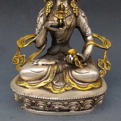 Vintage Tibet Silver Copper Gilt Tibetan Buddhism Statue -- White Tara Buddha