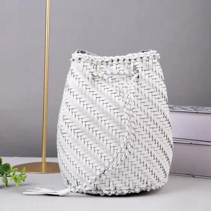 Vintage Tote Bag Cowhide Bucket Crossbody Bag 100% Genuine Leather Women Shoulder Bag Casual Inner Fabric Shopping Bag