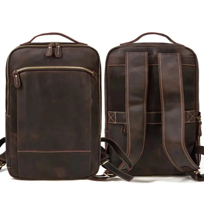Vintage Travel Backpack double zipper pack male crazy horse backpack handmade leather travel men bag