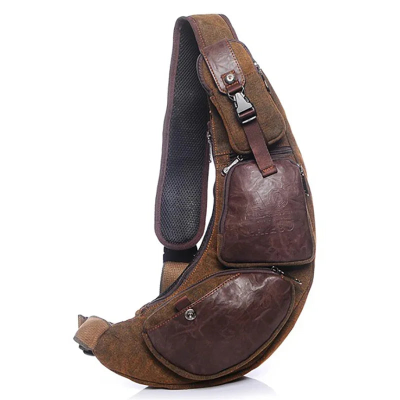 Vintage Trend Men Canvas Half Moon Sling Chest Day Back Pack Riding Single Shoulder Messenger Bags Male Crossbody Travel Bag