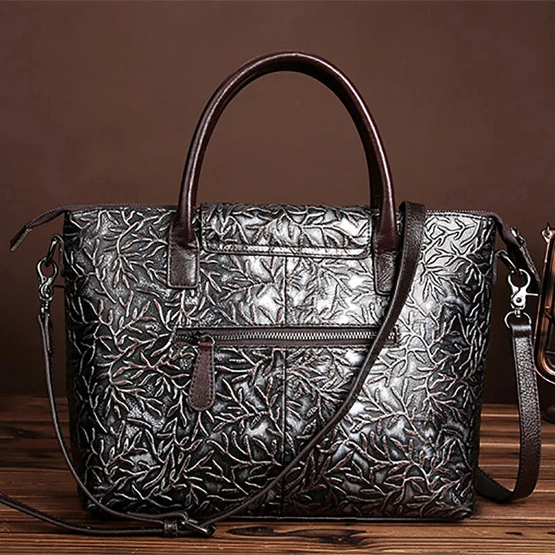 Vintage Trend Women Embossed Genuine Leather First Layer Cowhide Handbag Famous Brand Casual Messenger Shoulder Bags New