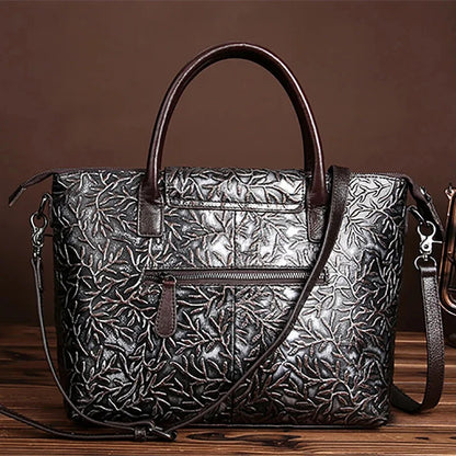 Vintage Trend Women Embossed Genuine Leather First Layer Cowhide Handbag Famous Brand Casual Messenger Shoulder Bags New