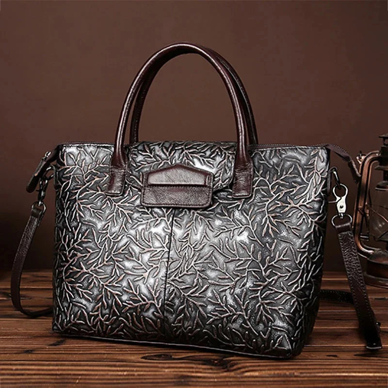 Vintage Trend Women Embossed Genuine Leather First Layer Cowhide Handbag Famous Brand Casual Messenger Shoulder Bags New
