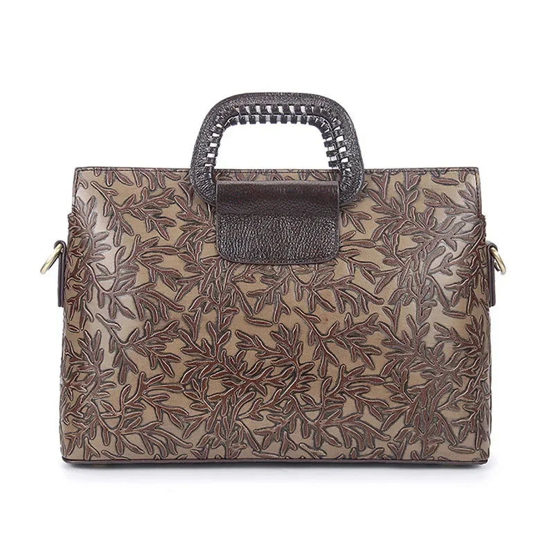 Vintage Trend Women Embossed Genuine Leather First Layer Cowhide Handbag Famous Brand Casual Messenger Shoulder Bags New