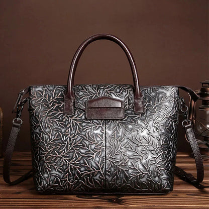 Vintage Trend Women Embossed Genuine Leather First Layer Cowhide Handbag Famous Brand Casual Messenger Shoulder Bags New