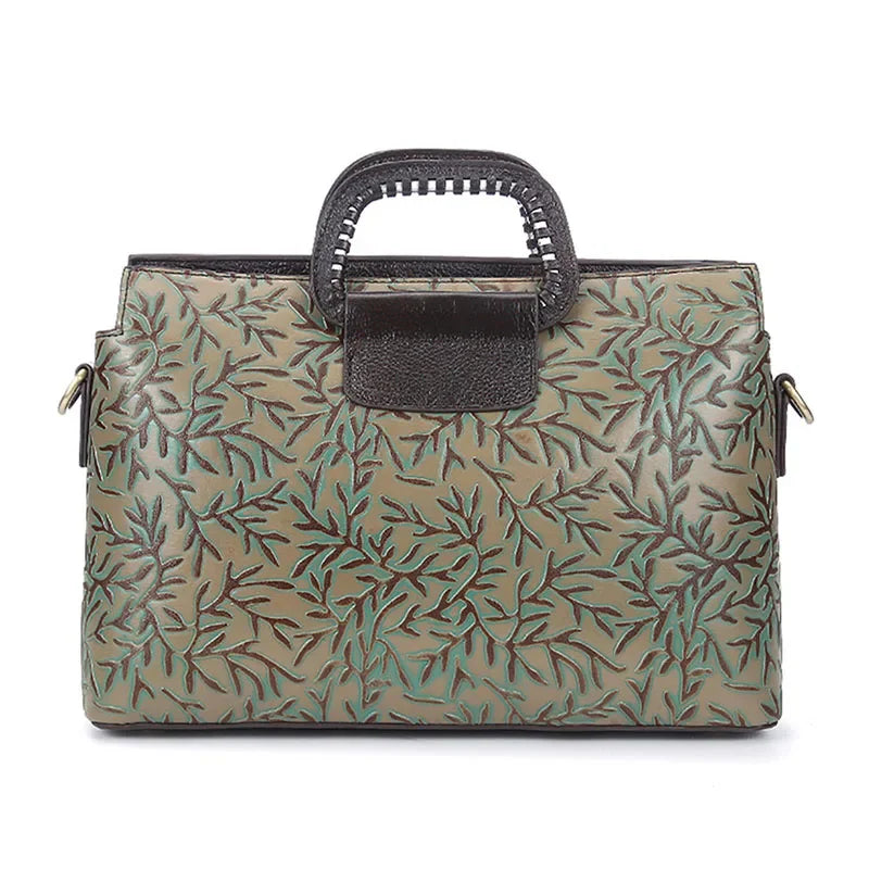 Vintage Trend Women Embossed Genuine Leather First Layer Cowhide Handbag Famous Brand Casual Messenger Shoulder Bags New