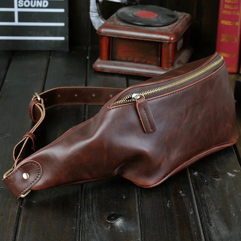 Vintage Trendy Men's Waist Fashion PU Leather Chest Outdoor Shoulder Messenger Bag Man Belt Pouch Sports Fanny Pack