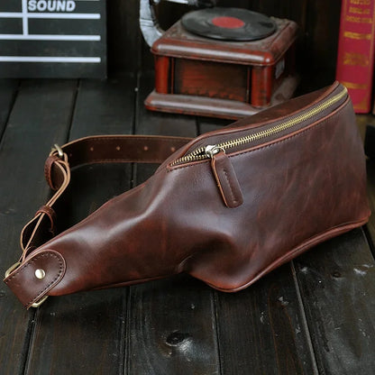 Vintage Trendy Men's Waist Fashion PU Leather Chest Outdoor Shoulder Messenger Bag Man Belt Pouch Sports Fanny Pack