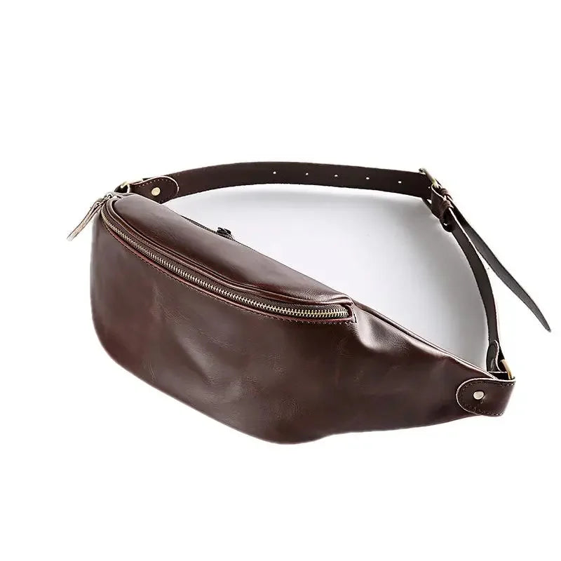 Vintage Trendy Men's Waist Fashion PU Leather Chest Outdoor Shoulder Messenger Bag Man Belt Pouch Sports Fanny Pack