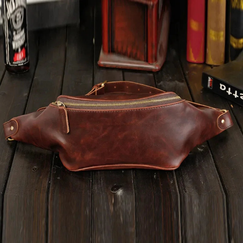 Vintage Trendy Men's Waist Fashion PU Leather Chest Outdoor Shoulder Messenger Bag Man Belt Pouch Sports Fanny Pack