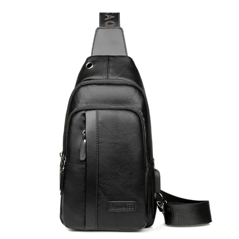 Vintage USB Charging Men's Chest Large Capacity Leather Shoulder Male Outdoor Crossbody Fashion Business Sling Bag