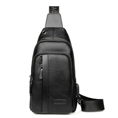 Vintage USB Charging Men's Chest Large Capacity Leather Shoulder Male Outdoor Crossbody Fashion Business Sling Bag