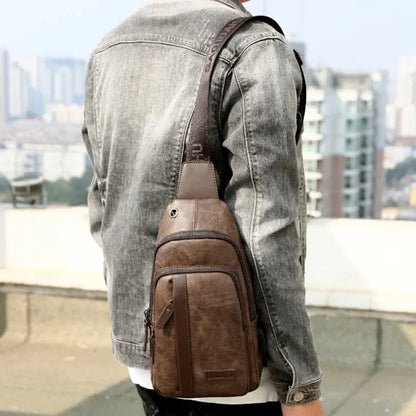 Vintage USB Charging Men's Chest Large Capacity Leather Shoulder Male Outdoor Crossbody Fashion Business Sling Bag