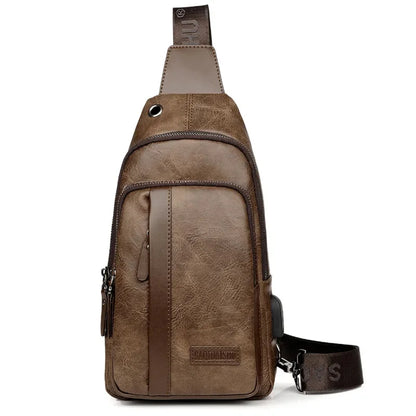 Vintage USB Charging Men's Chest Large Capacity Leather Shoulder Male Outdoor Crossbody Fashion Business Sling Bag