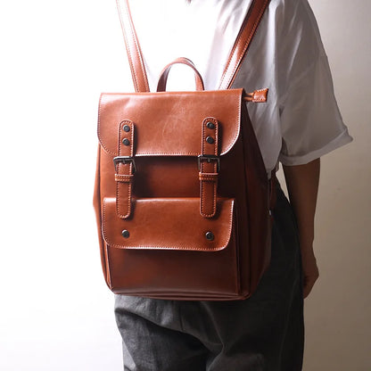 Vintage Versatile Backpacks Women Japanese Preppy Style Genuine Leather Schoolbag Karge Capacity Laptop Bag Classic Bolsas