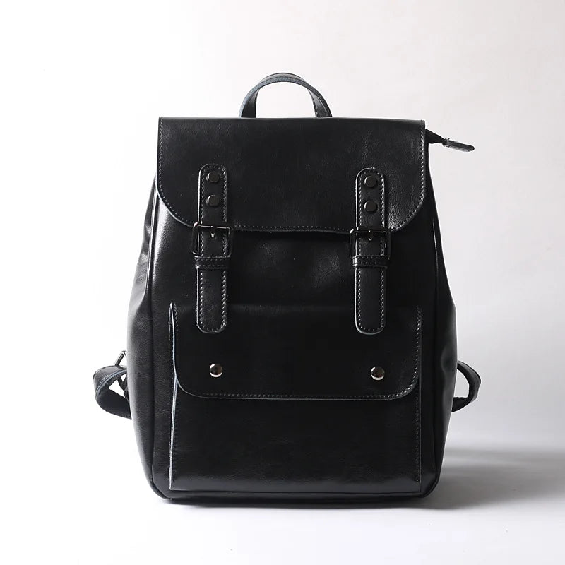 Vintage Versatile Backpacks Women Japanese Preppy Style Genuine Leather Schoolbag Karge Capacity Laptop Bag Classic Bolsas