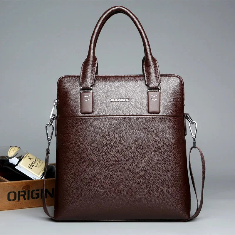 Vintage Vertical Men Briefcase With Zipper High Quality Leather Handbag Casual Shoulder Crossbody File Bag For Male