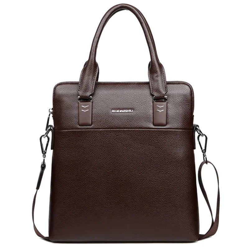 Vintage Vertical Men Briefcase With Zipper High Quality Leather Handbag Casual Shoulder Crossbody File Bag For Male