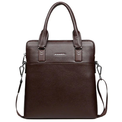 Vintage Vertical Men Briefcase With Zipper High Quality Leather Handbag Casual Shoulder Crossbody File Bag For Male