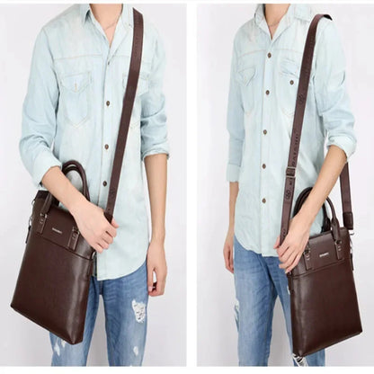 Vintage Vertical Men Briefcase With Zipper High Quality Leather Handbag Casual Shoulder Crossbody File Bag For Male