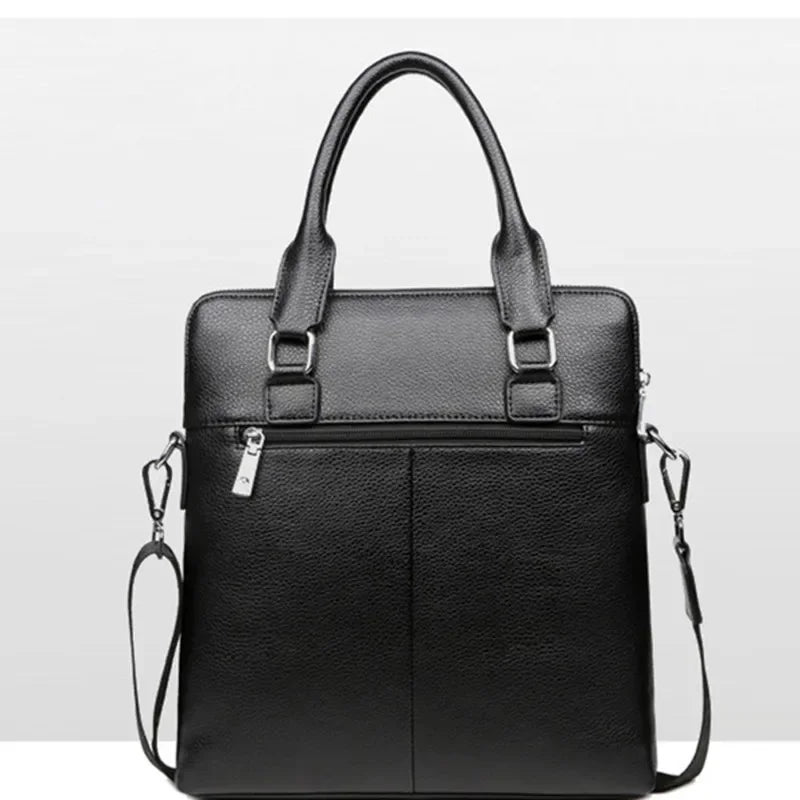 Vintage Vertical Men Briefcase With Zipper High Quality Leather Handbag Casual Shoulder Crossbody File Bag For Male