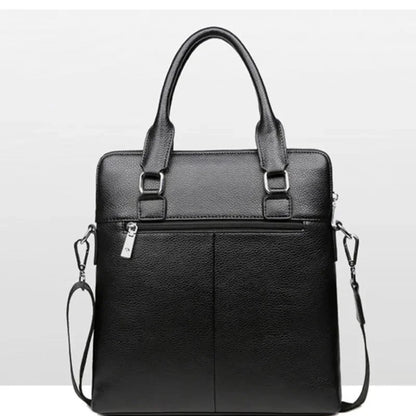 Vintage Vertical Men Briefcase With Zipper High Quality Leather Handbag Casual Shoulder Crossbody File Bag For Male