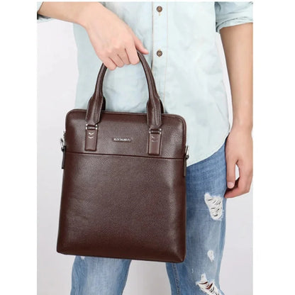 Vintage Vertical Men Briefcase With Zipper High Quality Leather Handbag Casual Shoulder Crossbody File Bag For Male