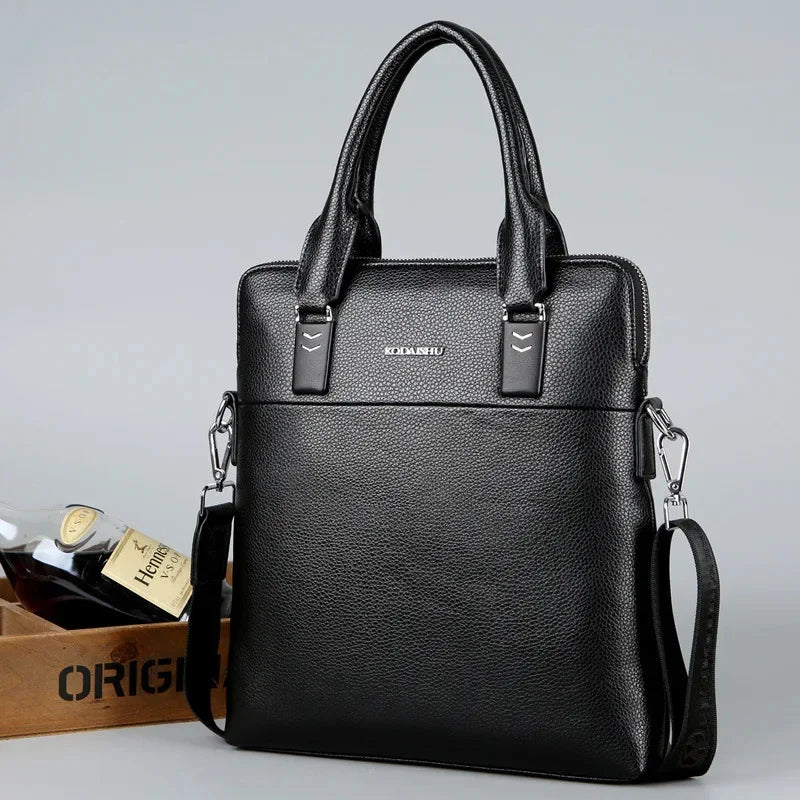 Vintage Vertical Men Briefcase With Zipper High Quality Leather Handbag Casual Shoulder Crossbody File Bag For Male