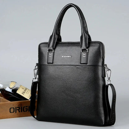 Vintage Vertical Men Briefcase With Zipper High Quality Leather Handbag Casual Shoulder Crossbody File Bag For Male