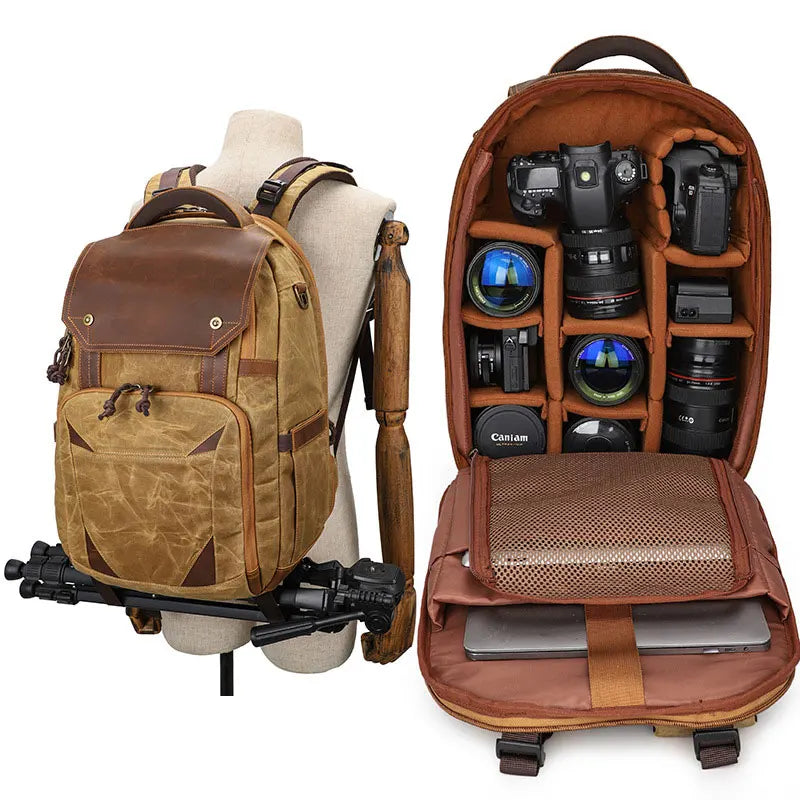 Vintage Waxed Canvas Camera Bags Dslr Backpack Waterproof Shockproof Breathable Photography Bag for Nikon Canon Sony Laptop Bag