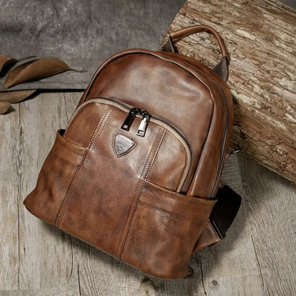 Vintage Women Genuine Leather Luxury Female Travel Backpack Large Capacity School Bags For Girls