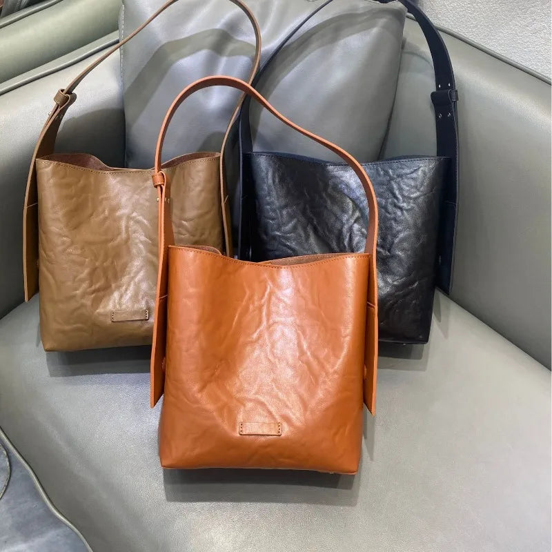 Vintage Women Large Capacity Bag All-match Soft Bucket Tote Bags Ladies Casual Commuter All-match Underarm Shoulder Handbags