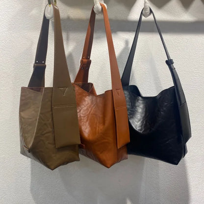 Vintage Women Large Capacity Bag All-match Soft Bucket Tote Bags Ladies Casual Commuter All-match Underarm Shoulder Handbags