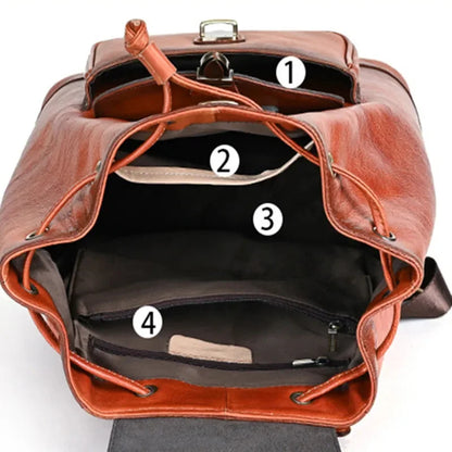 Vintage Women Original Leather Luxury Cowhide School Bag For Girls Anti-theft Feminina Travel Backpack