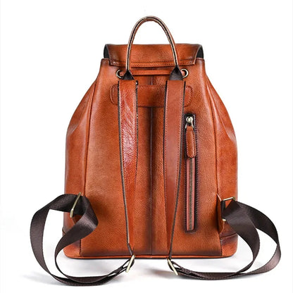 Vintage Women Original Leather Luxury Cowhide School Bag For Girls Anti-theft Feminina Travel Backpack