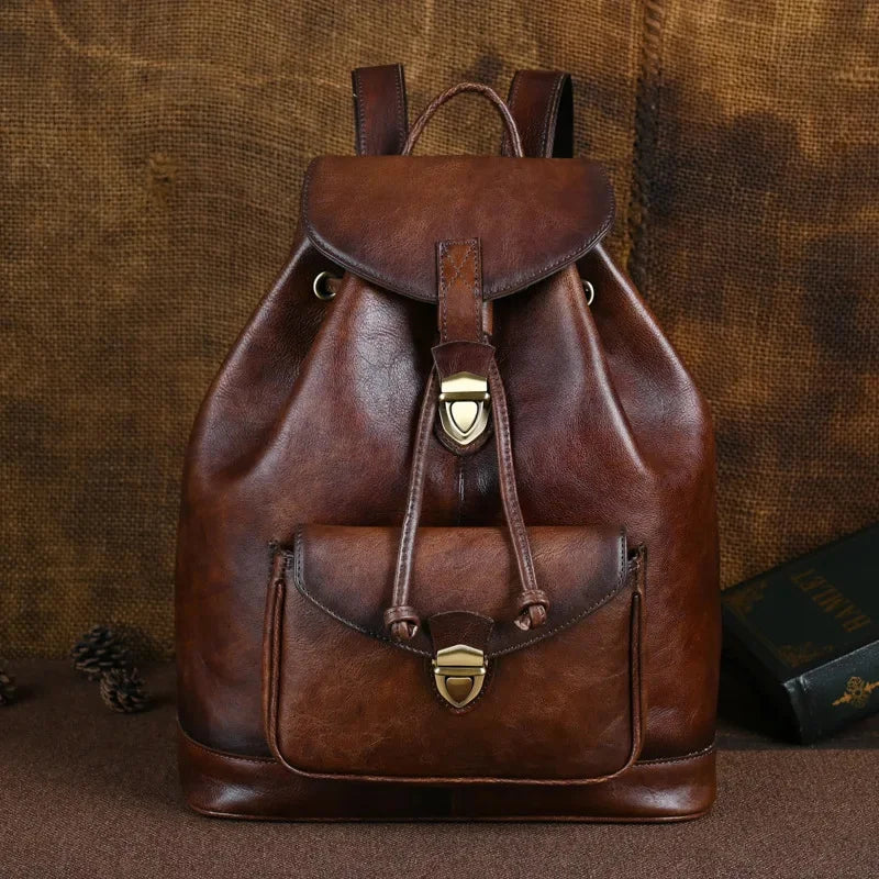 Vintage Women Original Leather Luxury Cowhide School Bag For Girls Anti-theft Feminina Travel Backpack