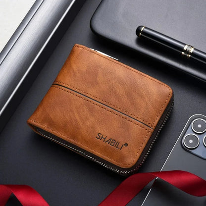 Vintage Zipper Men's PU Leather Short Coin Purses Business Wallet Card Holder For Man Fashion Money Clip