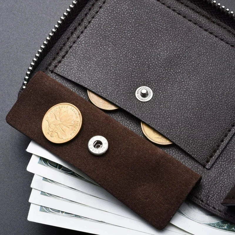 Vintage Zipper Men's PU Leather Short Coin Purses Business Wallet Card Holder For Man Fashion Money Clip