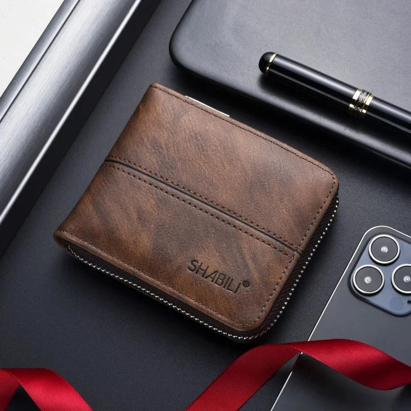 Vintage Zipper Men's PU Leather Short Coin Purses Business Wallet Card Holder For Man Fashion Money Clip
