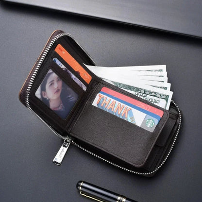 Vintage Zipper Men's PU Leather Short Coin Purses Business Wallet Card Holder For Man Fashion Money Clip