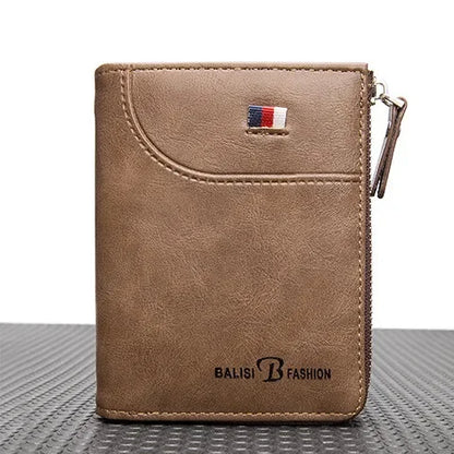 Vintage Zipper Men's Wallet Leather Short Coin Purse Large Capacity Card Holder Business Male Money Clip