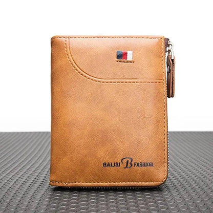 Vintage Zipper Men's Wallet Leather Short Coin Purse Large Capacity Card Holder Business Male Money Clip
