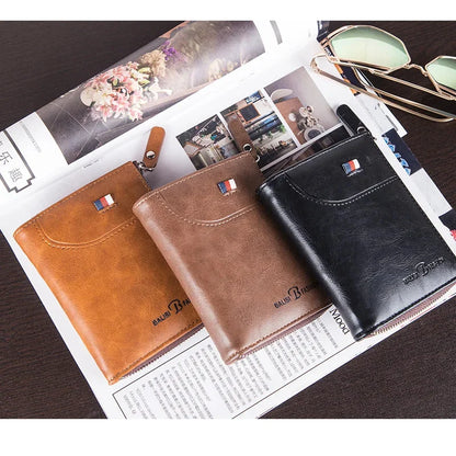 Vintage Zipper Men's Wallet Leather Short Coin Purse Large Capacity Card Holder Business Male Money Clip